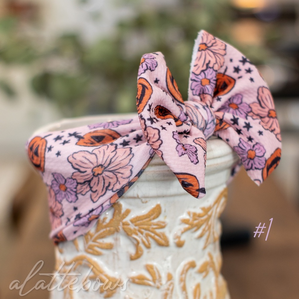 Halloween Pink Pumpkin Floral Extra Large Baby Girl Bow Handmade Headband